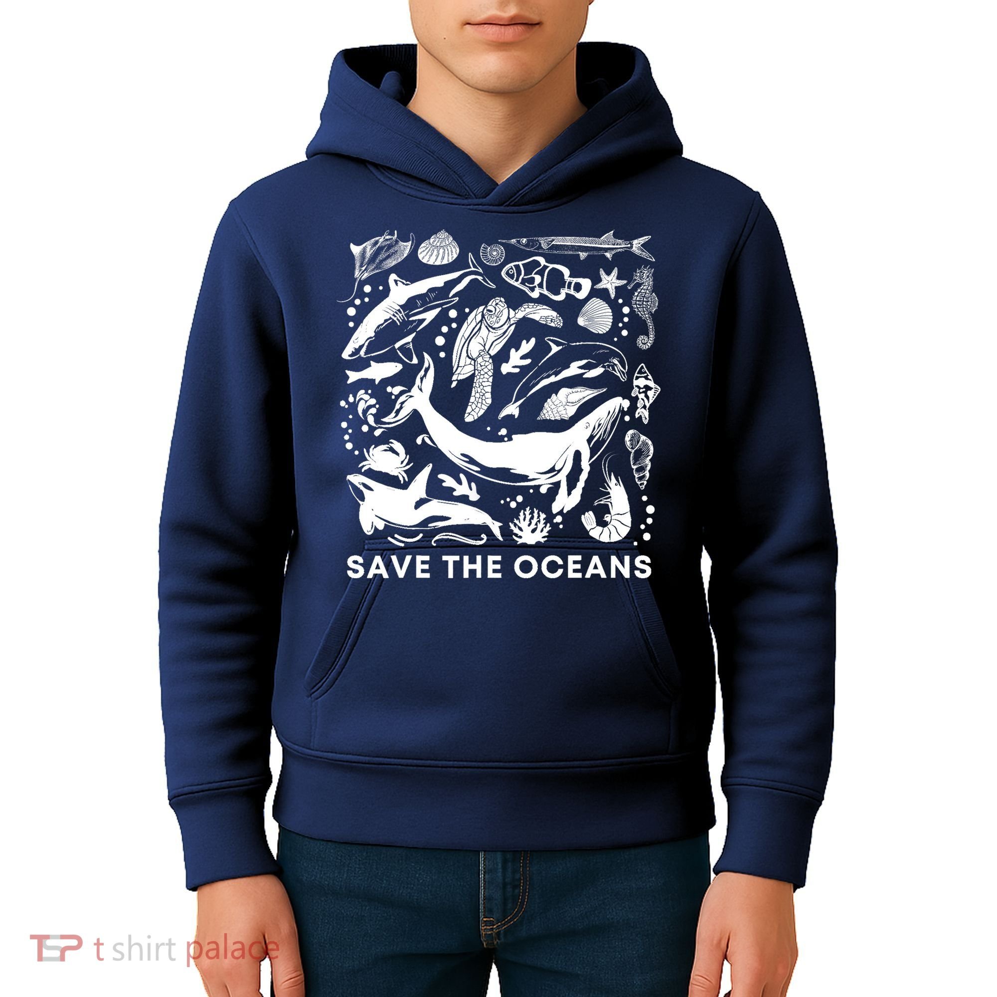 Save the Oceans-Whale Turtle Orca, Climate change-sea lover Kids Hoodie