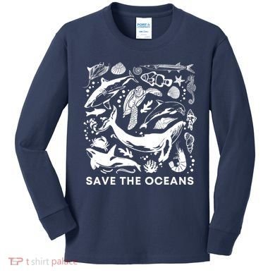 Save the Oceans-Whale Turtle Orca, Climate change-sea lover Kids Long Sleeve Shirt