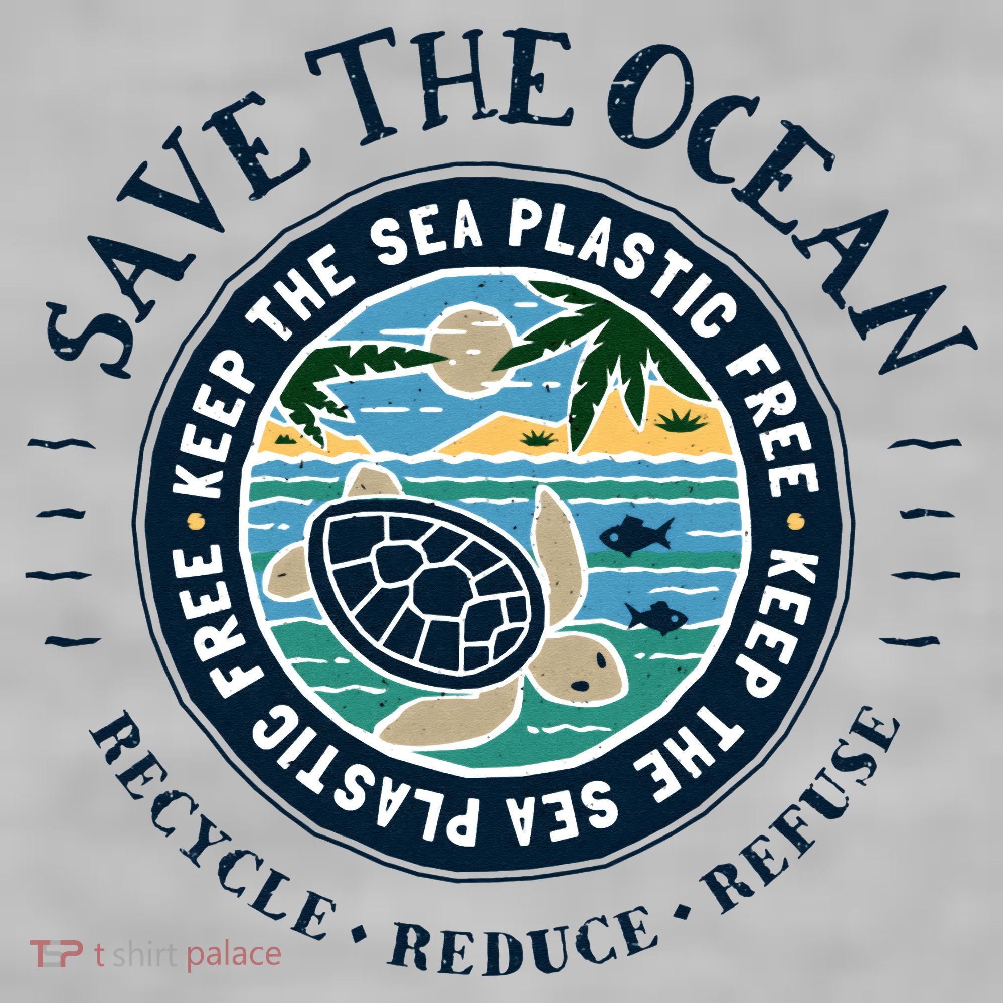 Save The Ocean Keep The Sea Plastic Free Turtle Scene Ladies PosiCharge Tri-Blend Wicking Tank