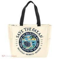 Save The Ocean Keep The Sea Plastic Free Turtle Scene Tote Bag thumb 0