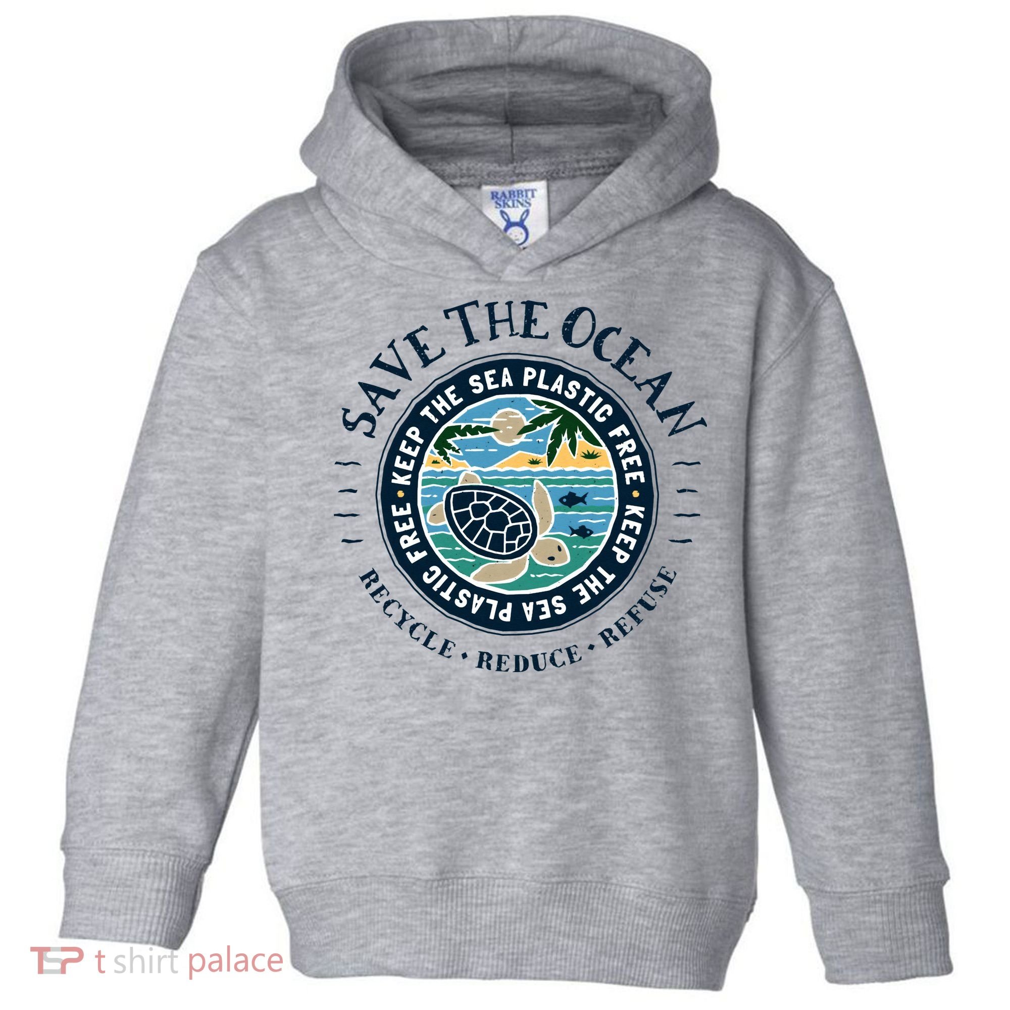 Save The Ocean Keep The Sea Plastic Free Turtle Scene Toddler Hoodie