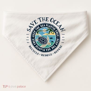 Save The Ocean Keep The Sea Plastic Free Turtle Scene USA-Made Doggie Bandana