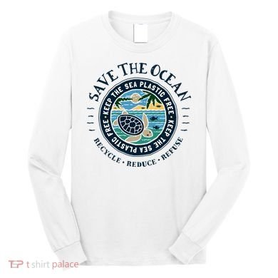Save The Ocean Keep The Sea Plastic Free Turtle Scene Long Sleeve Shirt