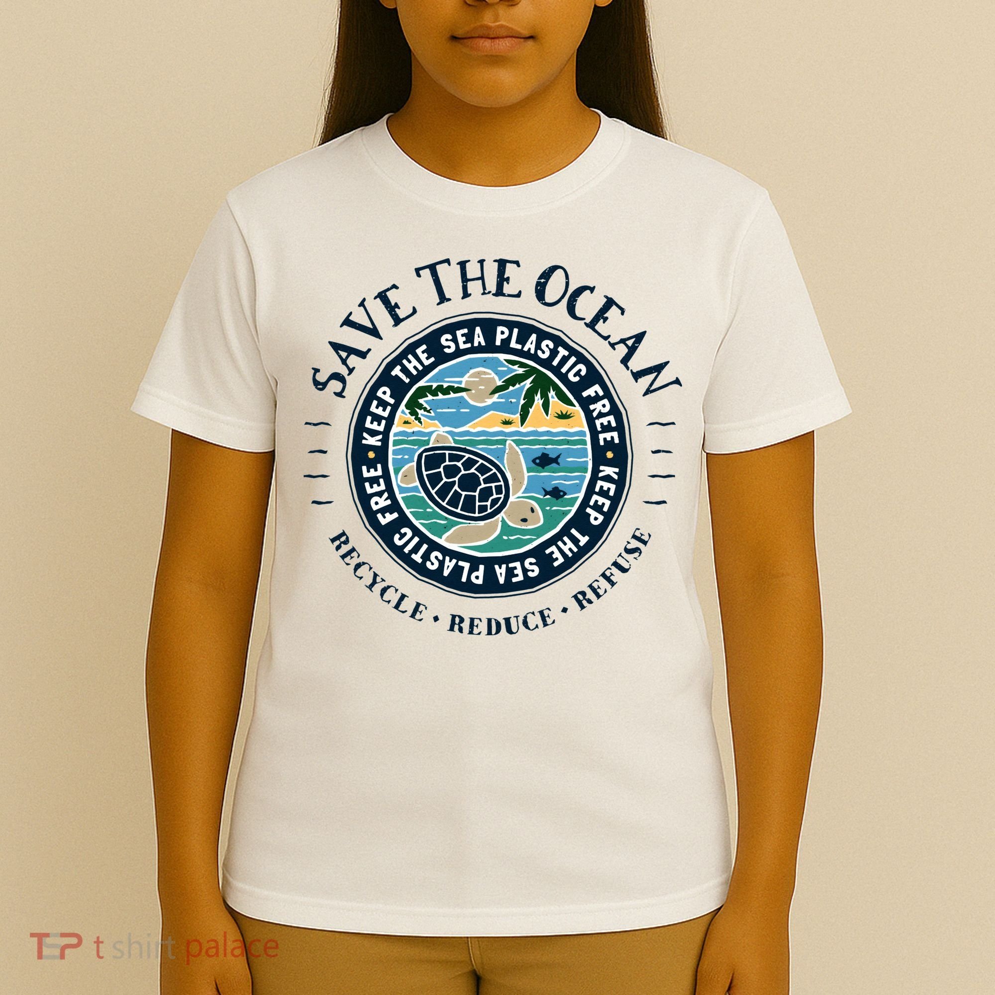 Save The Ocean Keep The Sea Plastic Free Turtle Scene T-Shirt