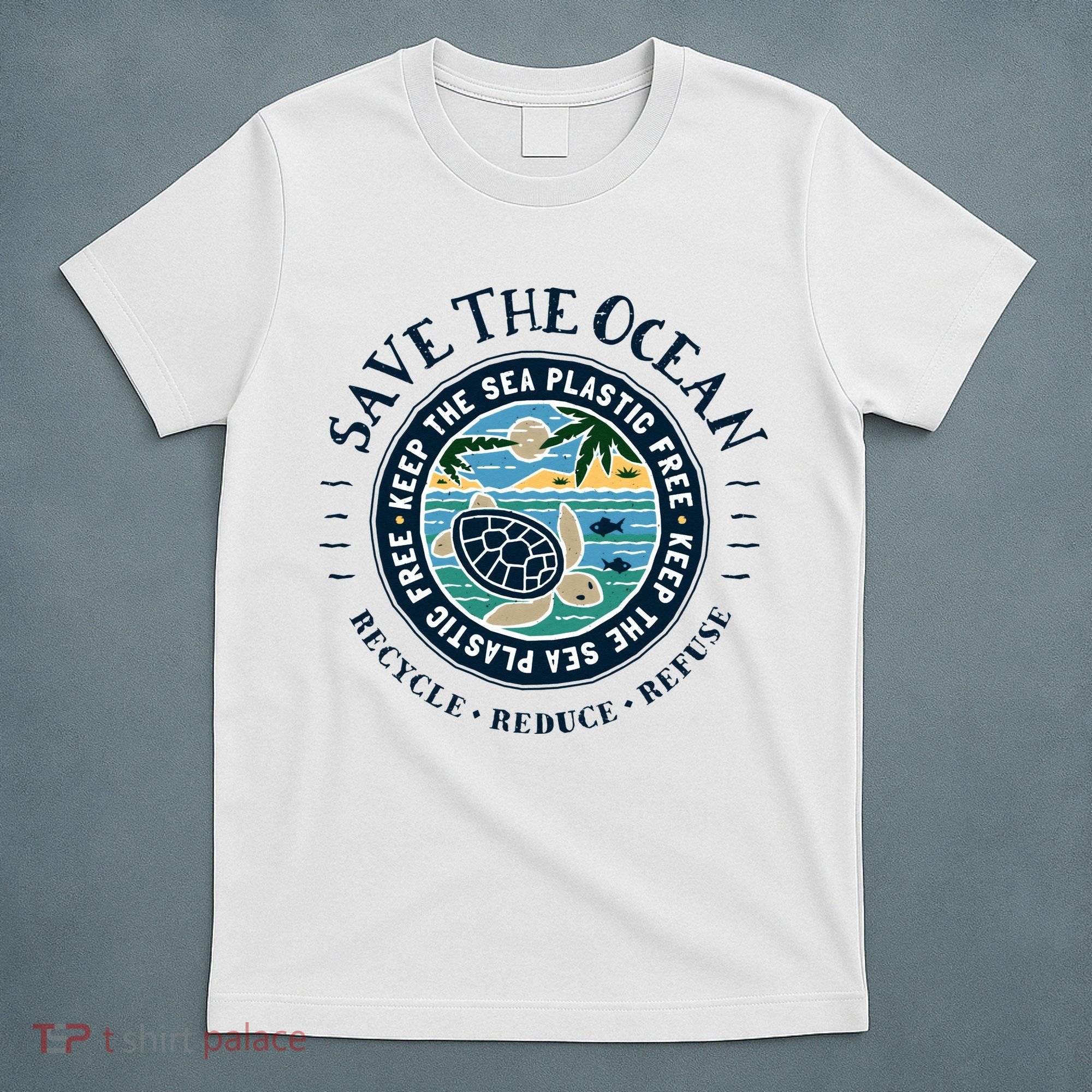 Save The Ocean Keep The Sea Plastic Free Turtle Scene T-Shirt