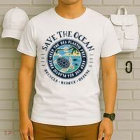 Save The Ocean Keep The Sea Plastic Free Turtle Scene T-Shirt thumb 6