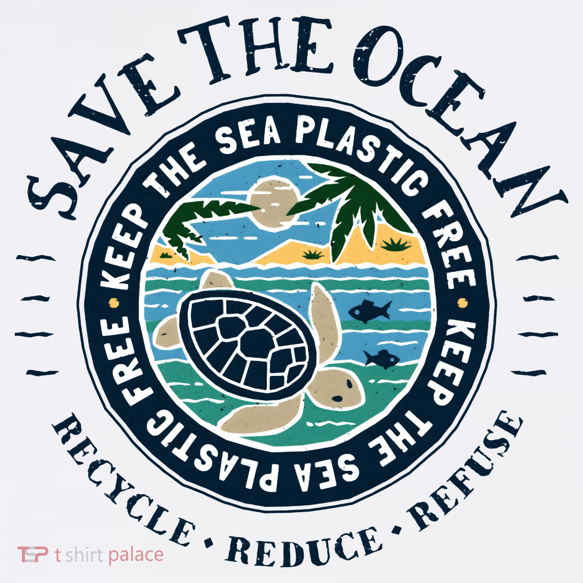 Save The Ocean Keep The Sea Plastic Free Turtle Scene T-Shirt
