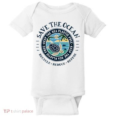 Save The Ocean Keep The Sea Plastic Free Turtle Scene Baby Bodysuit