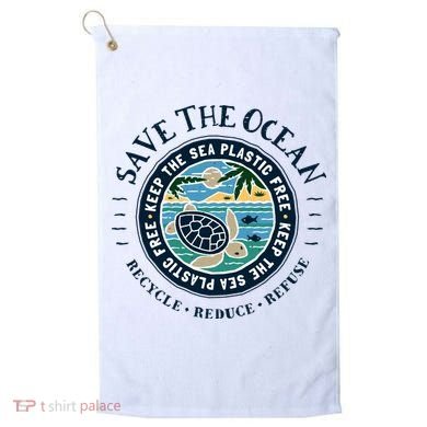 Save The Ocean Keep The Sea Plastic Free Turtle Scene Golf Towel