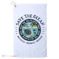 Save The Ocean Keep The Sea Plastic Free Turtle Scene Golf Towel thumb 0