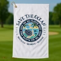 Save The Ocean Keep The Sea Plastic Free Turtle Scene Golf Towel thumb 1