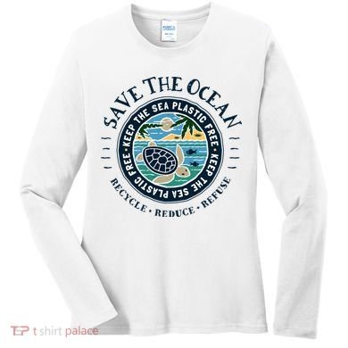 Save The Ocean Keep The Sea Plastic Free Turtle Scene Women's Long Sleeve Shirt