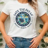 Save The Ocean Keep The Sea Plastic Free Turtle Scene Women's T-Shirt thumb 2