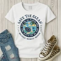 Save The Ocean Keep The Sea Plastic Free Turtle Scene Women's T-Shirt thumb 3