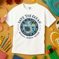 Save The Ocean Keep The Sea Plastic Free Turtle Scene Kids T-Shirt thumb 3