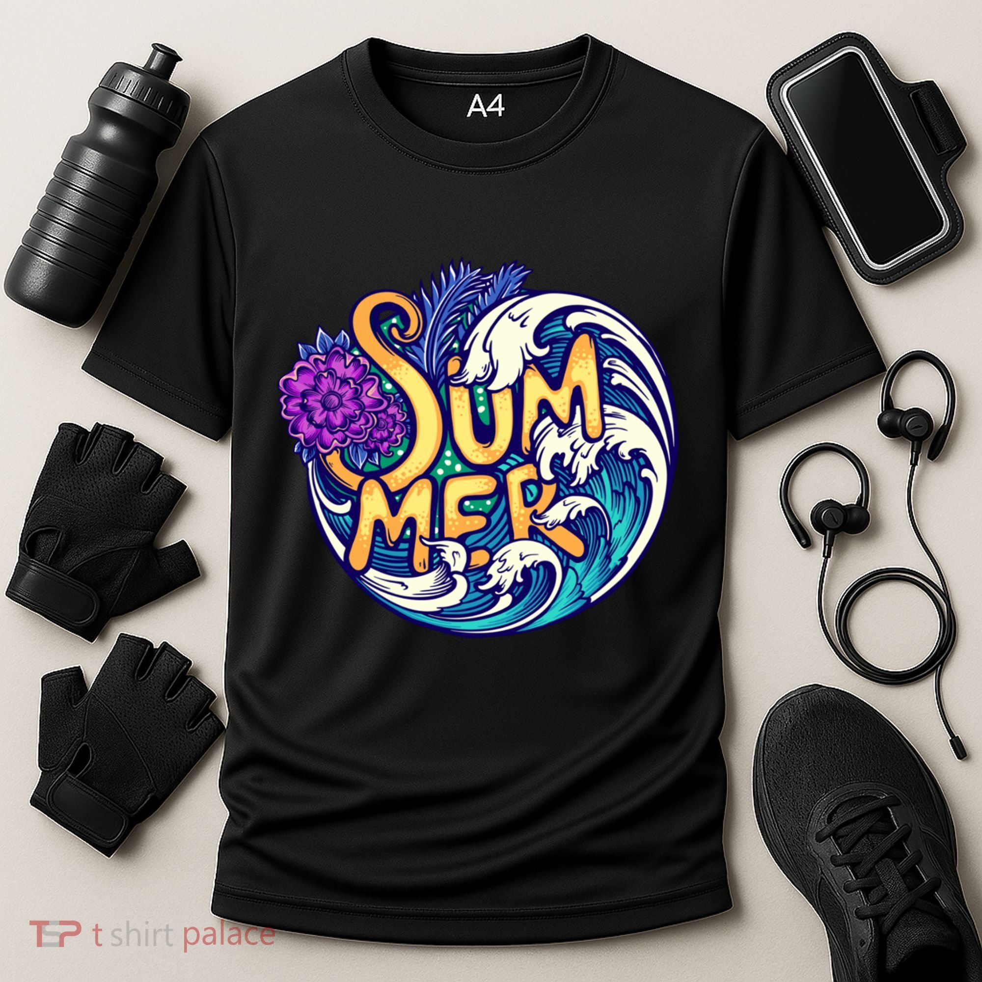 Summer Tropical Ocean Wave Cooling Performance Crew T-Shirt