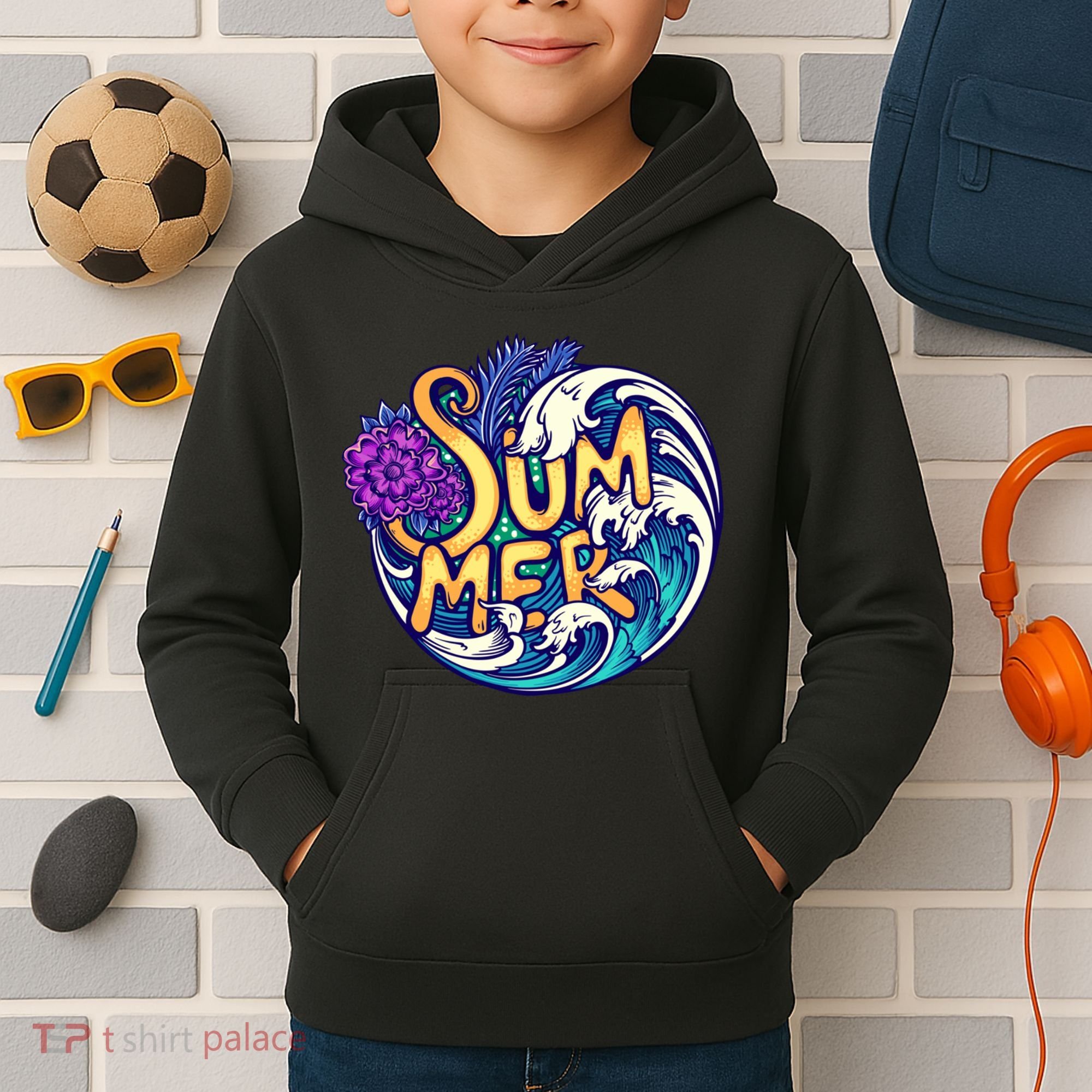 Summer Tropical Ocean Wave Kids Hoodie