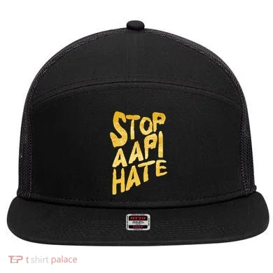 Stop AAPI Hate Painted 7 Panel Mesh Trucker Snapback Hat