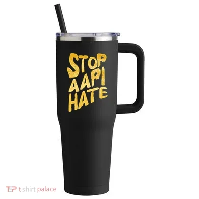 Stop AAPI Hate Painted 40oz Vacuum Insulated Stainless Steel Travel Tumbler