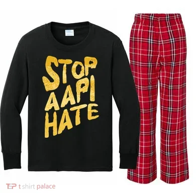 Stop AAPI Hate Painted Kids Long Sleeve Plaid Pajama Set
