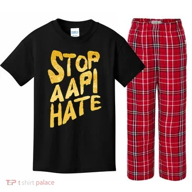 Stop AAPI Hate Painted Kids Plaid Pajama Set