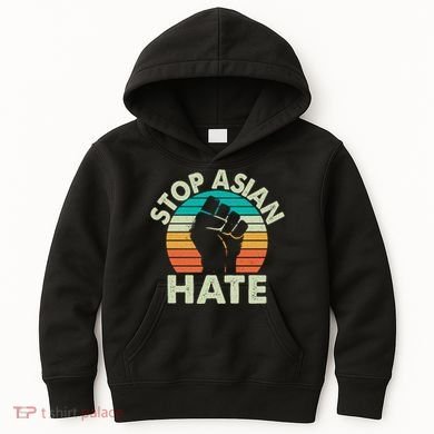 Stop Asian Hate Vintage Protest Fist Kids Hoodie