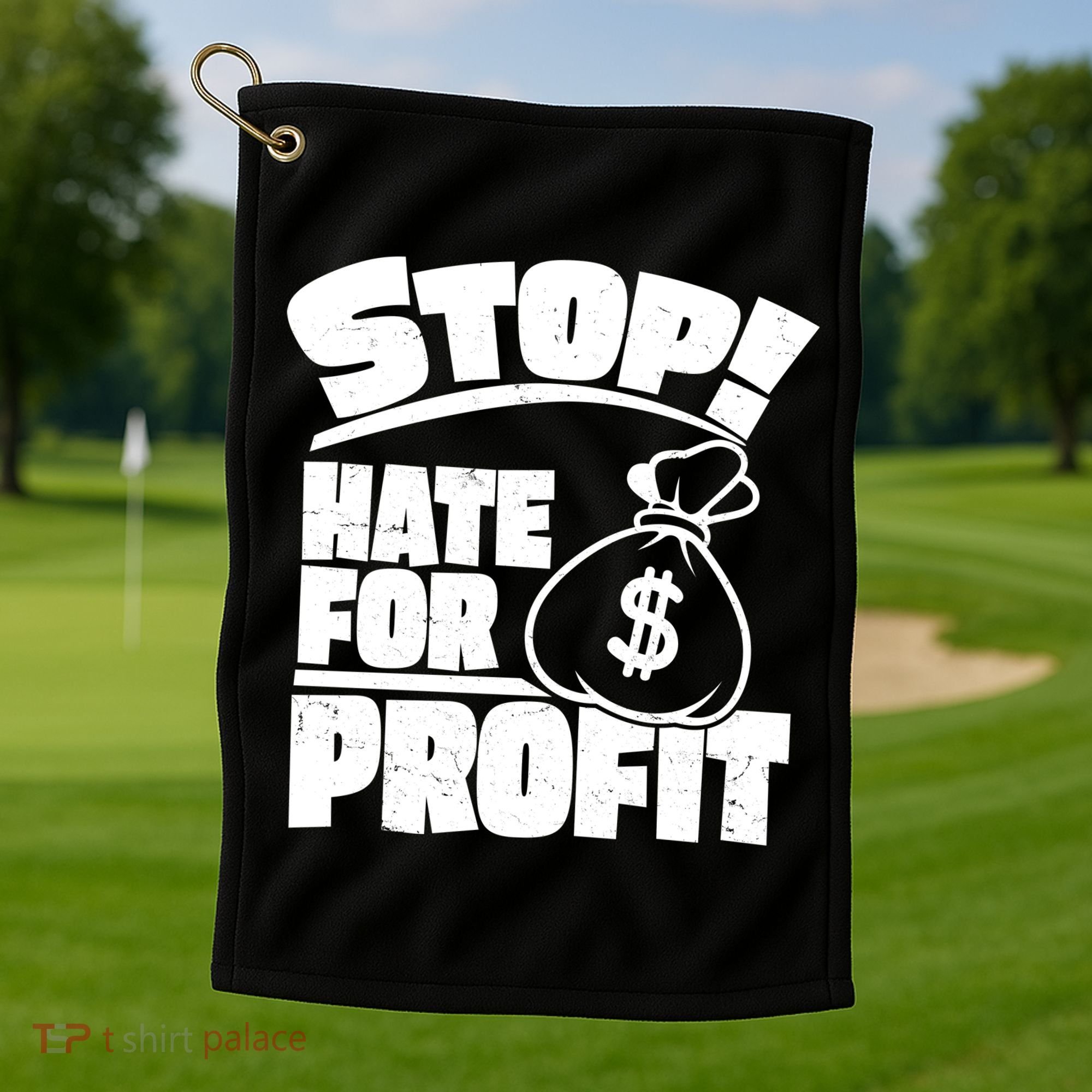 Stop Hate for Profit Money Bag Golf Towel
