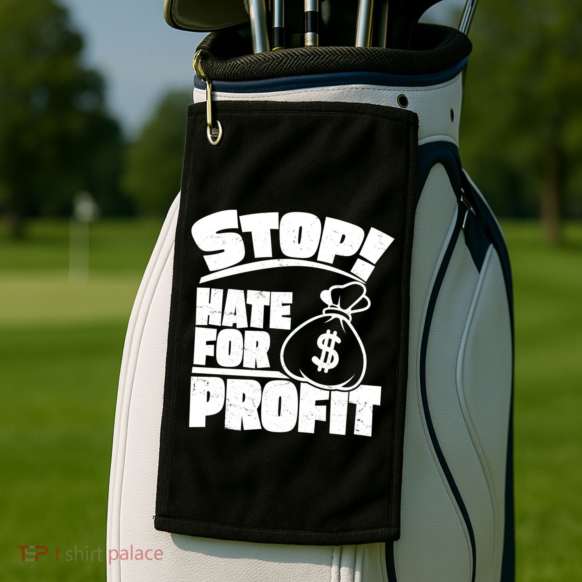 Stop Hate for Profit Money Bag Golf Towel