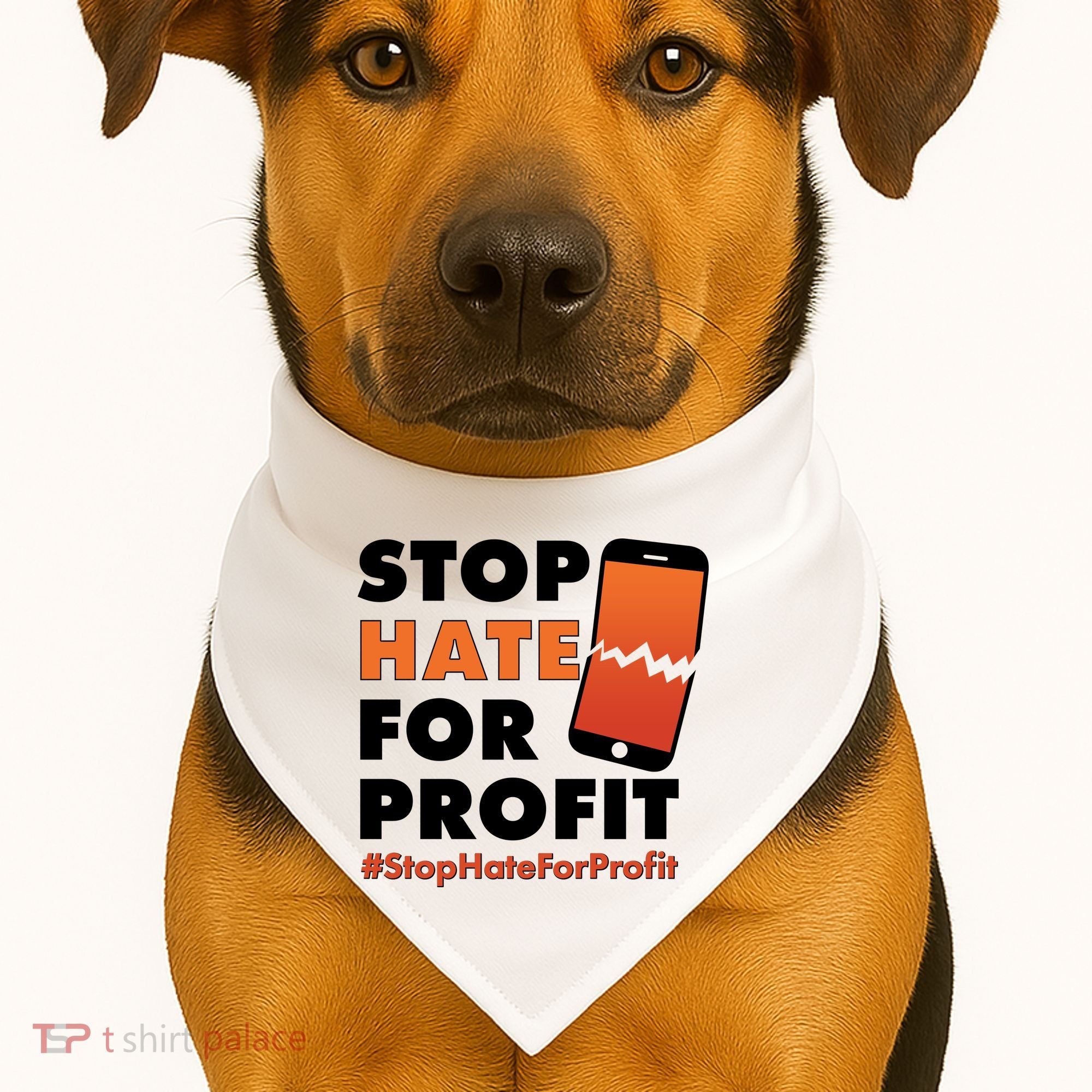 Stop Hate for Profit #StopHateForProfit Cracked Cell Phone USA-Made Doggie Bandana