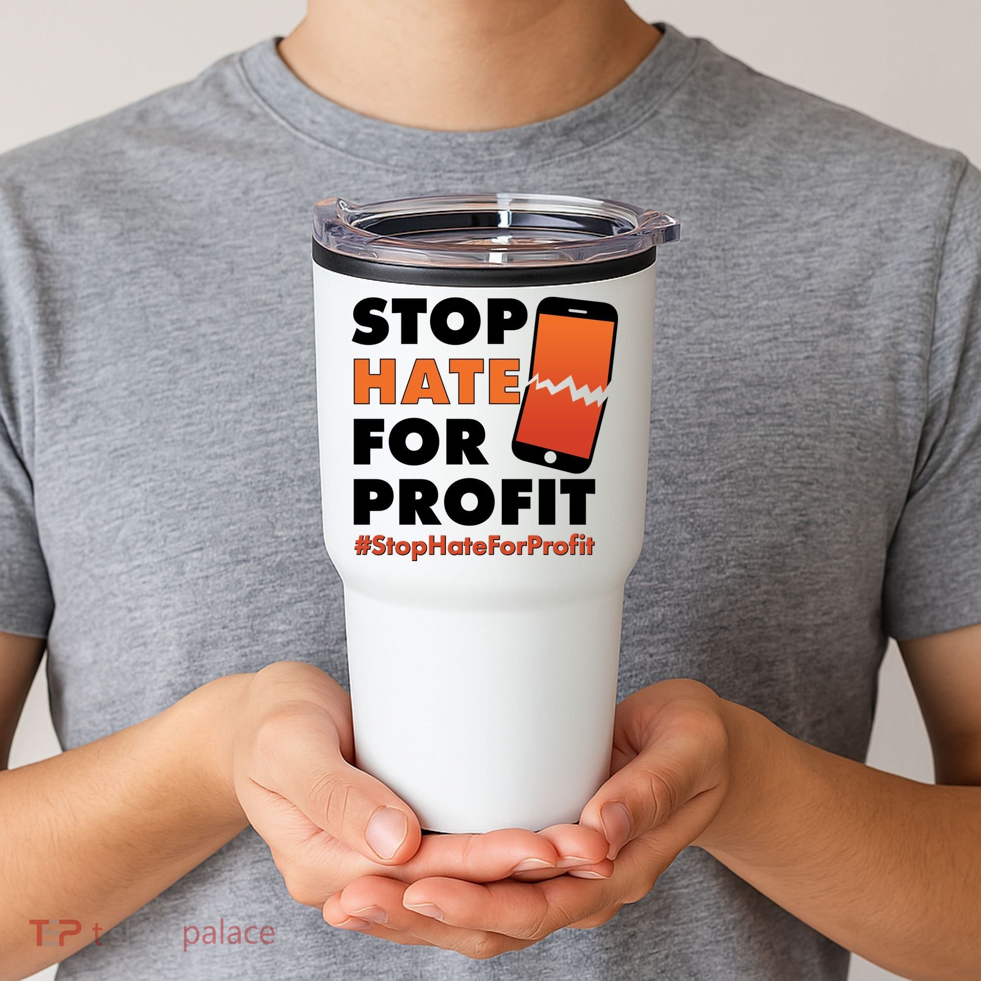 Stop Hate for Profit #StopHateForProfit Cracked Cell Phone Tumbler