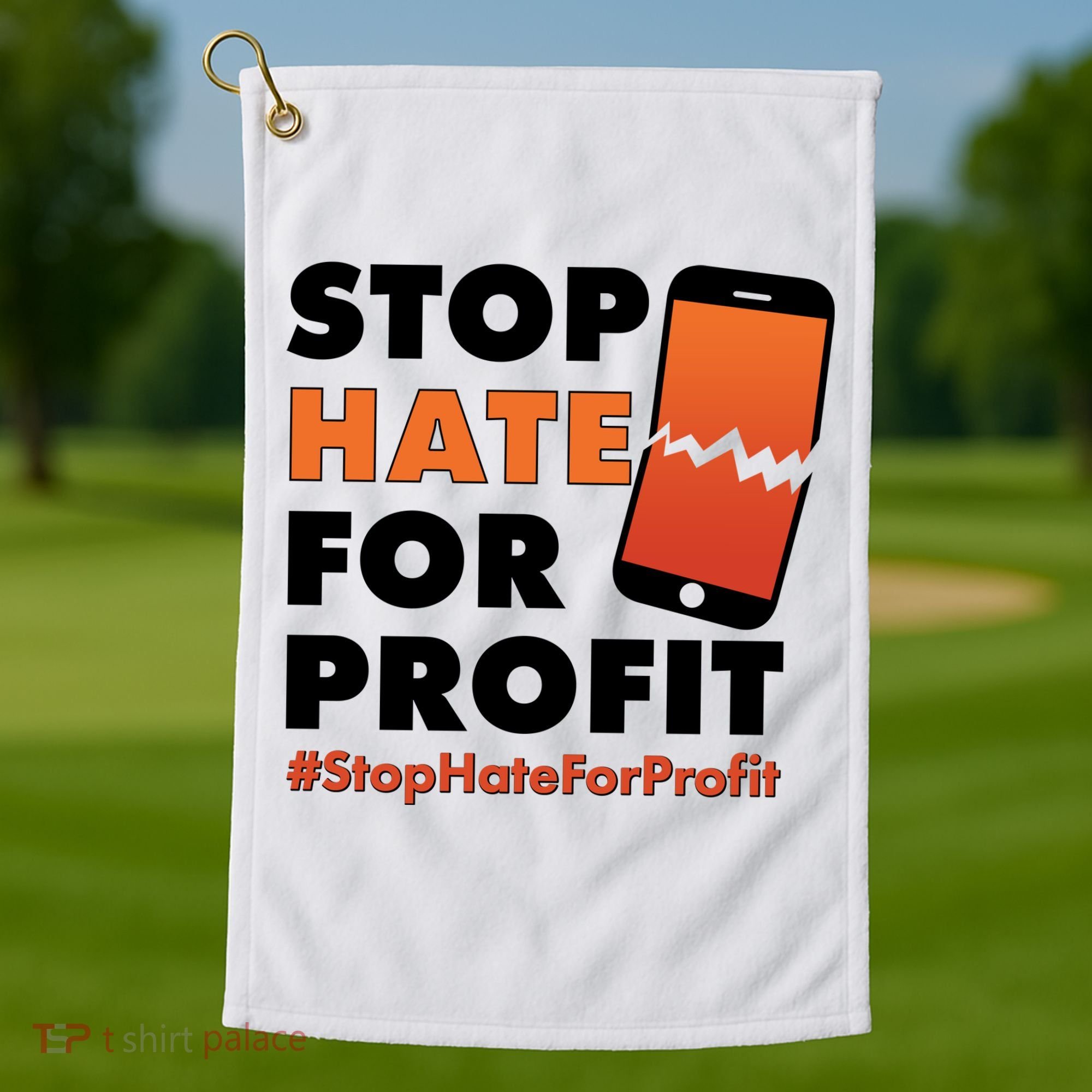 Stop Hate for Profit #StopHateForProfit Cracked Cell Phone Golf Towel