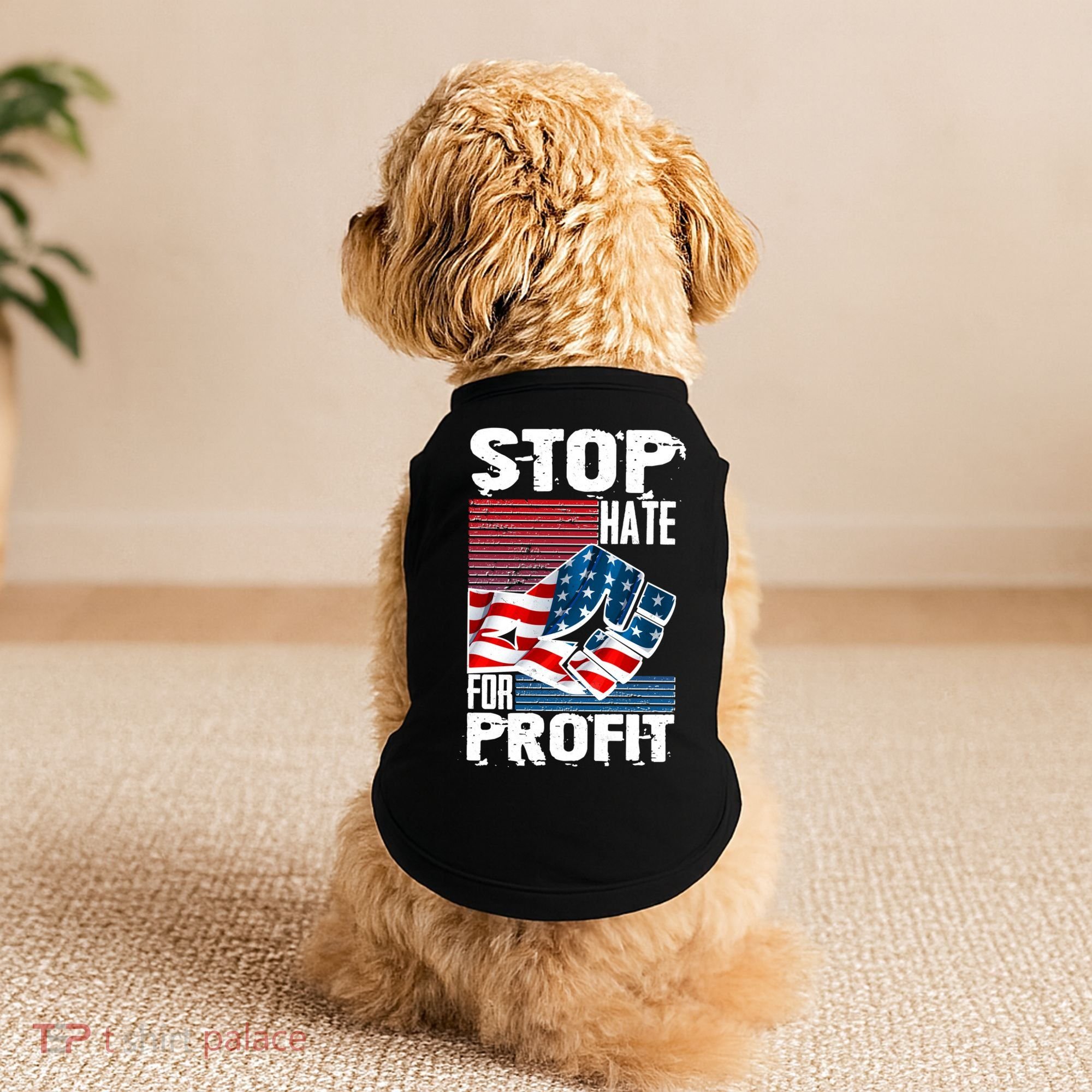 Stop Hate for Profit USA Flag Fist Doggie Tank