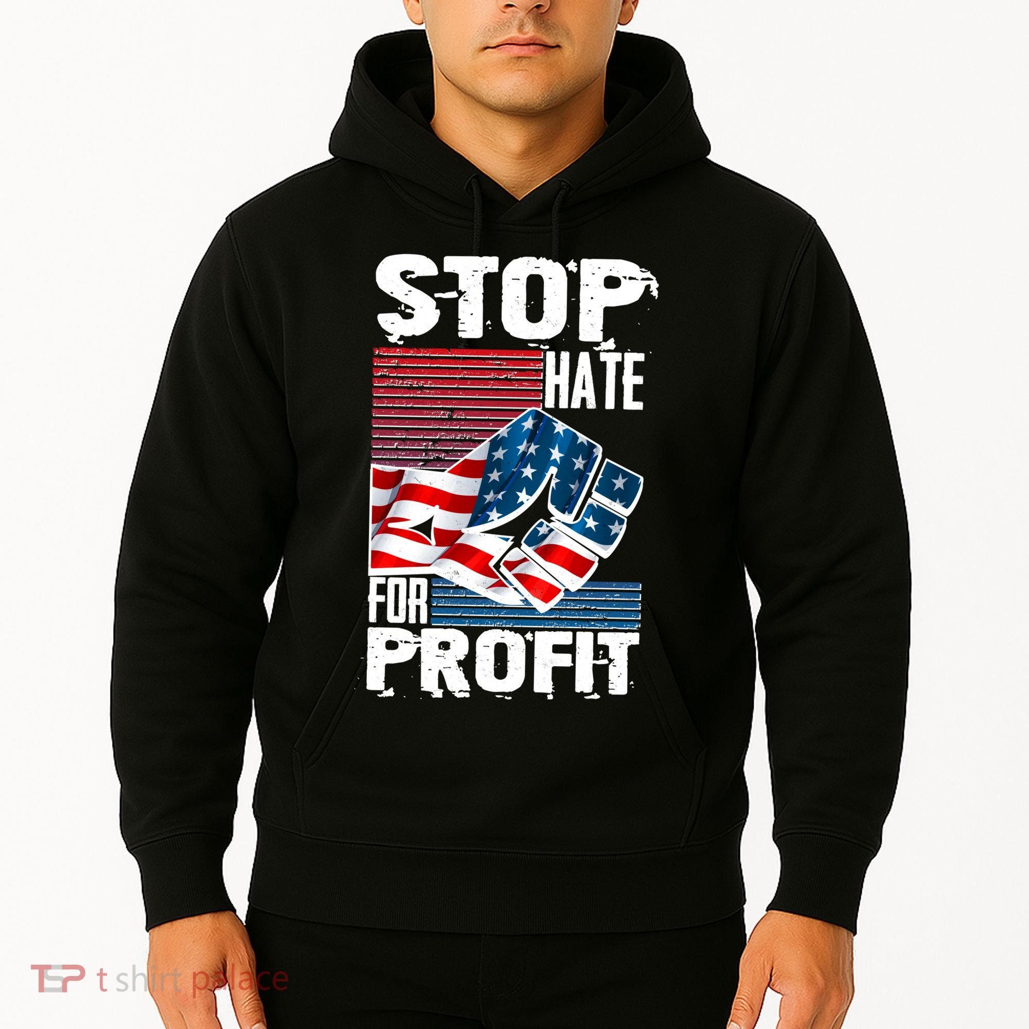Stop Hate for Profit USA Flag Fist Hoodie