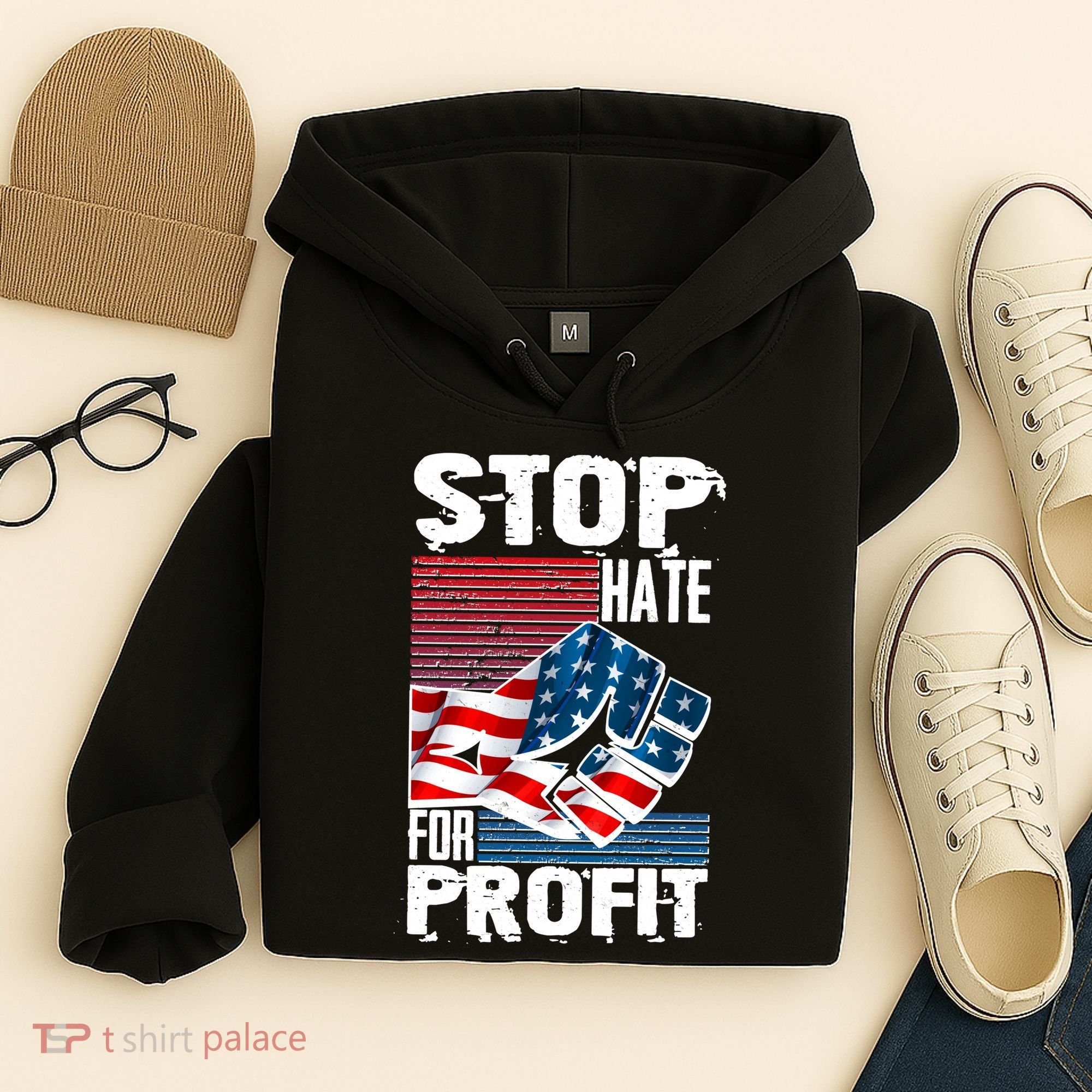 Stop Hate for Profit USA Flag Fist Hoodie