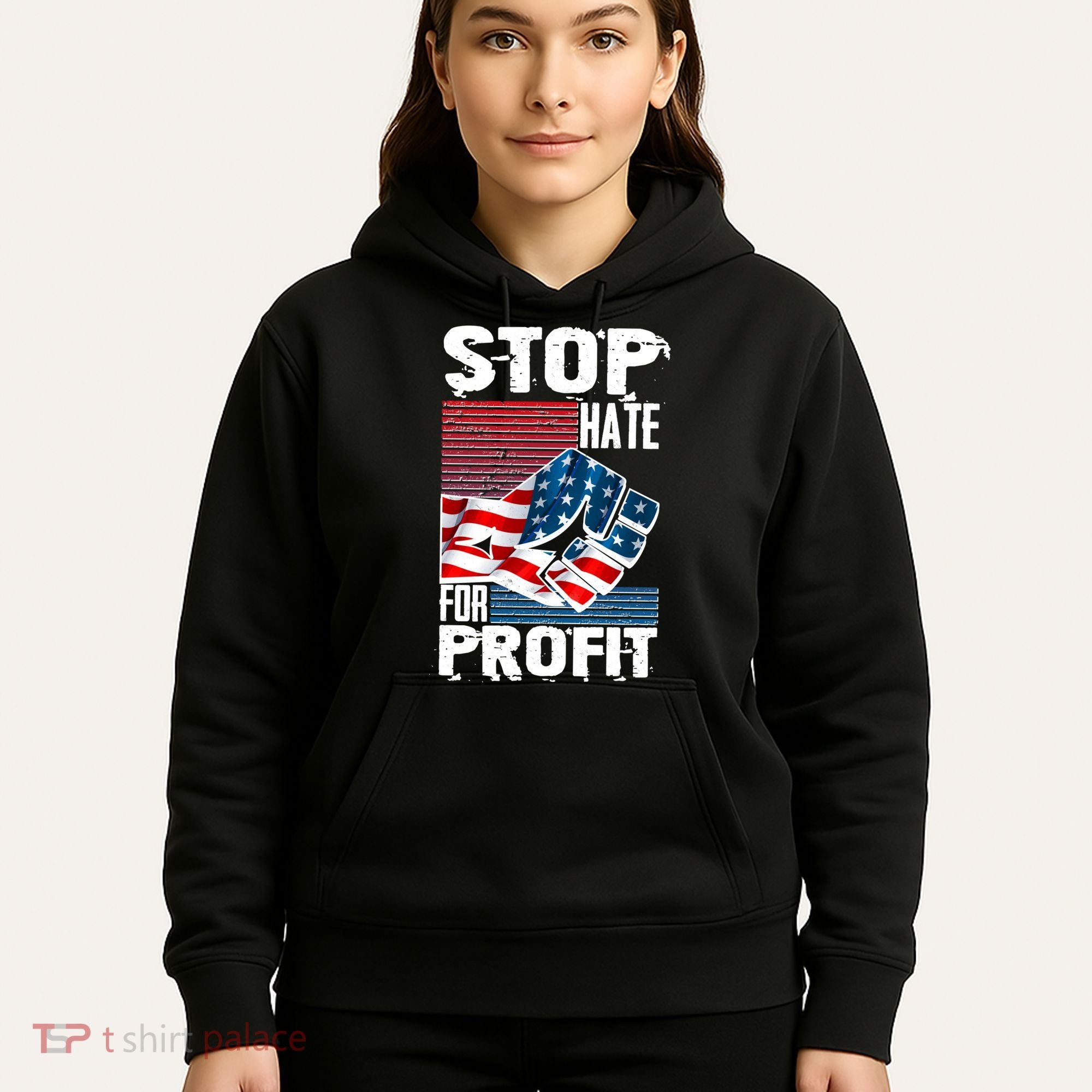Stop Hate for Profit USA Flag Fist Hoodie