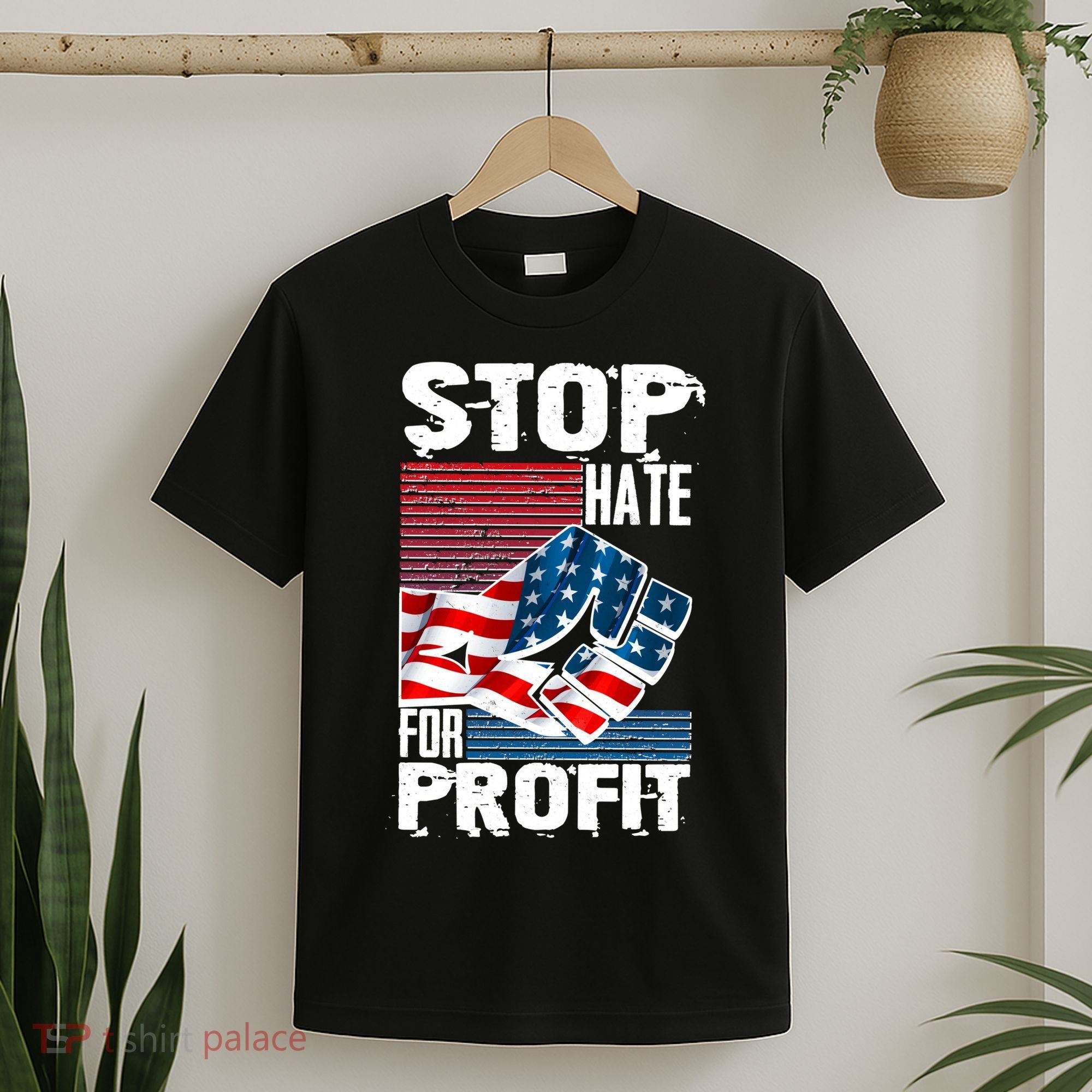 Stop Hate for Profit USA Flag Fist T-Shirt