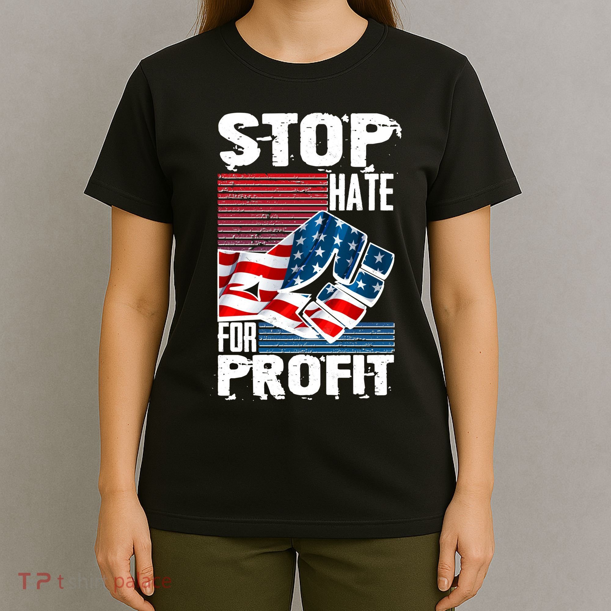Stop Hate for Profit USA Flag Fist T-Shirt