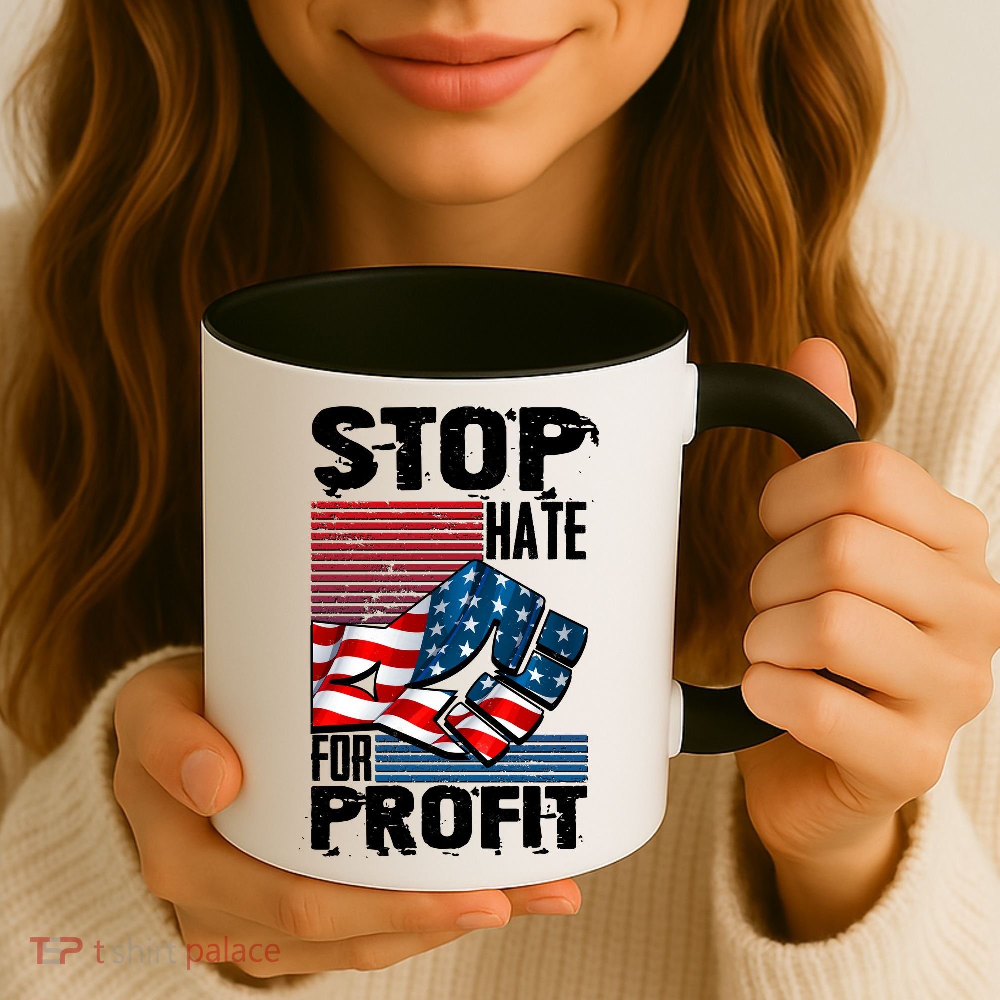 Stop Hate for Profit USA Flag Fist Coffee Mug