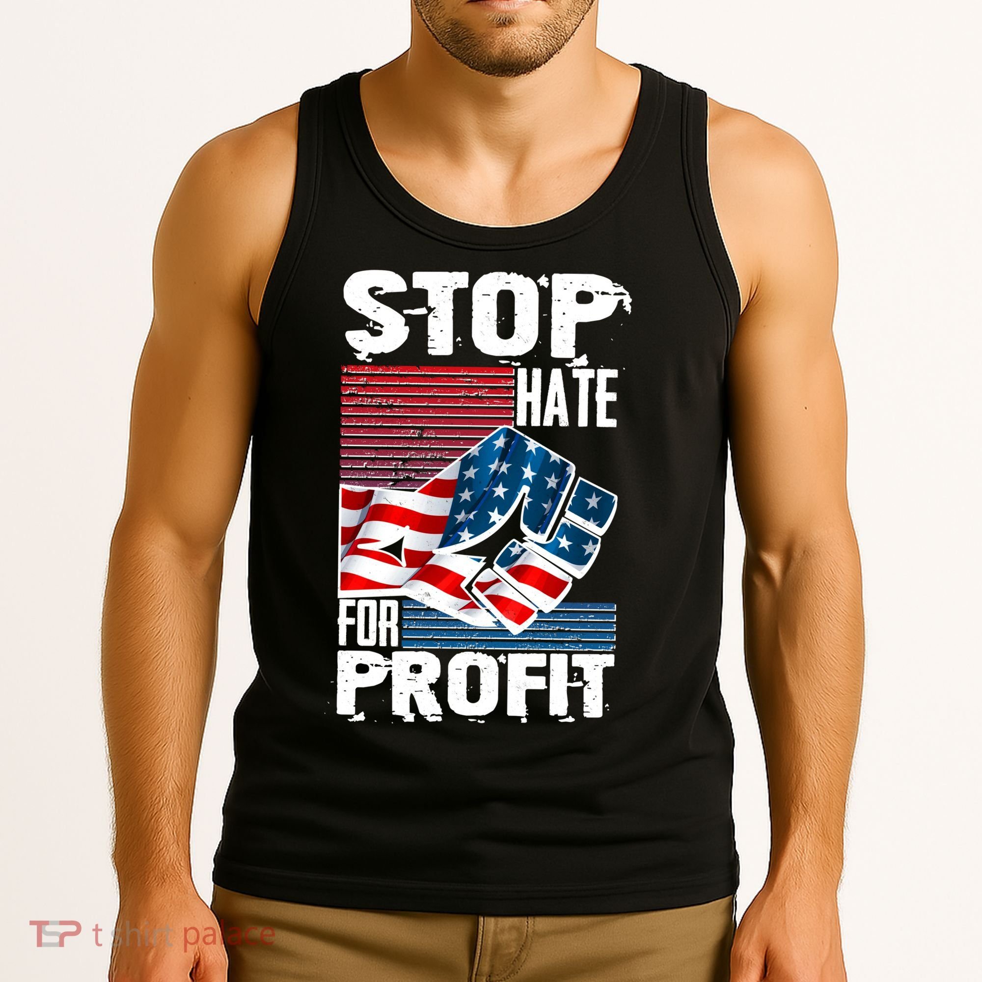 Stop Hate for Profit USA Flag Fist Tank Top