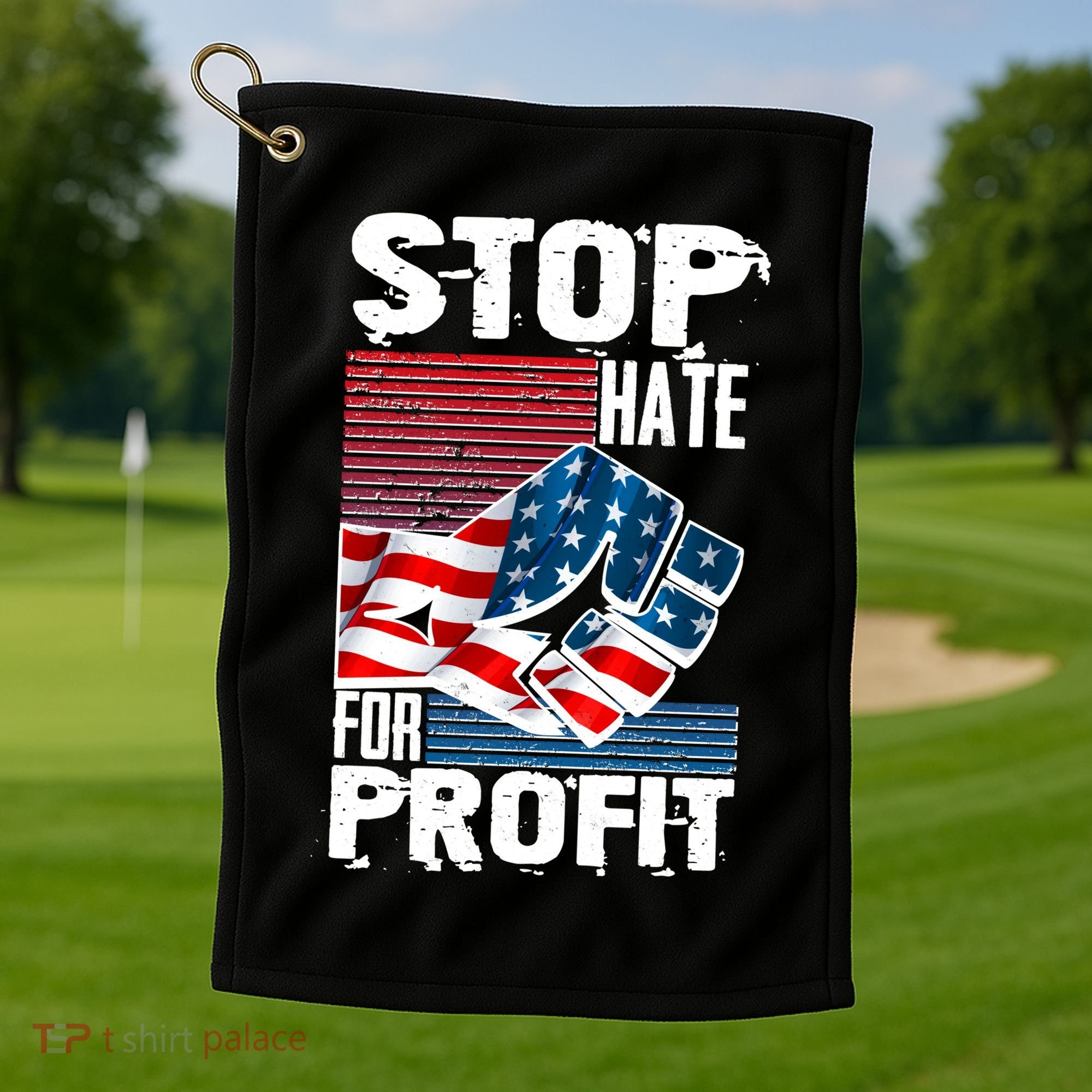 Stop Hate for Profit USA Flag Fist Golf Towel