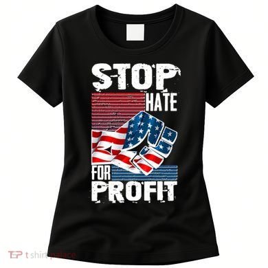 Stop Hate for Profit USA Flag Fist Women's T-Shirt