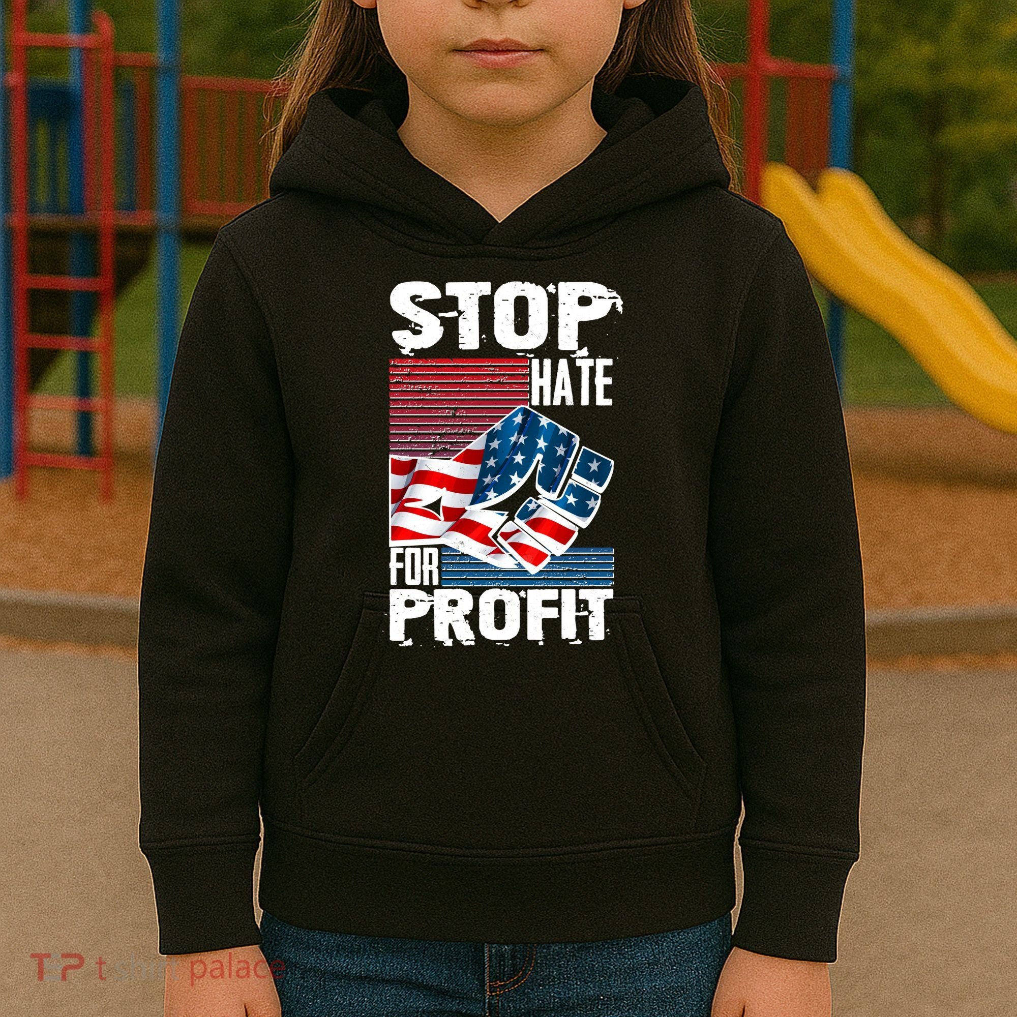 Stop Hate for Profit USA Flag Fist Kids Hoodie