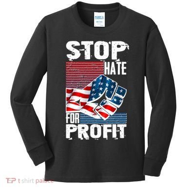 Stop Hate for Profit USA Flag Fist Kids Long Sleeve Shirt