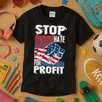 Stop Hate for Profit USA Flag Fist Kids T-Shirt thumb 3
