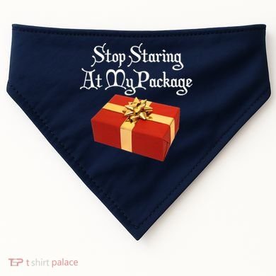 Stop Staring At My Package Christmas Present X-Mas USA-Made Doggie Bandana