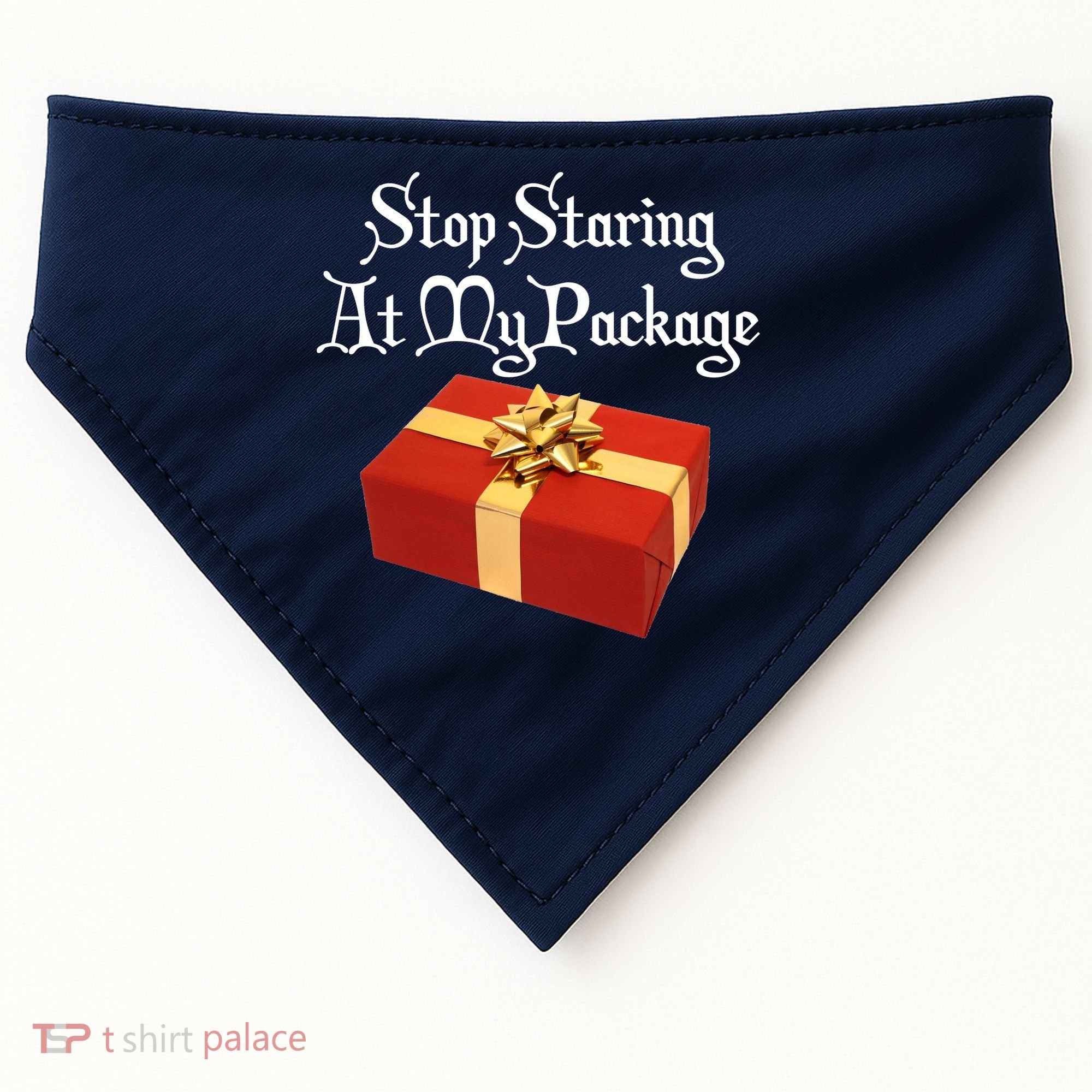 Stop Staring At My Package Christmas Present X-Mas USA-Made Doggie Bandana