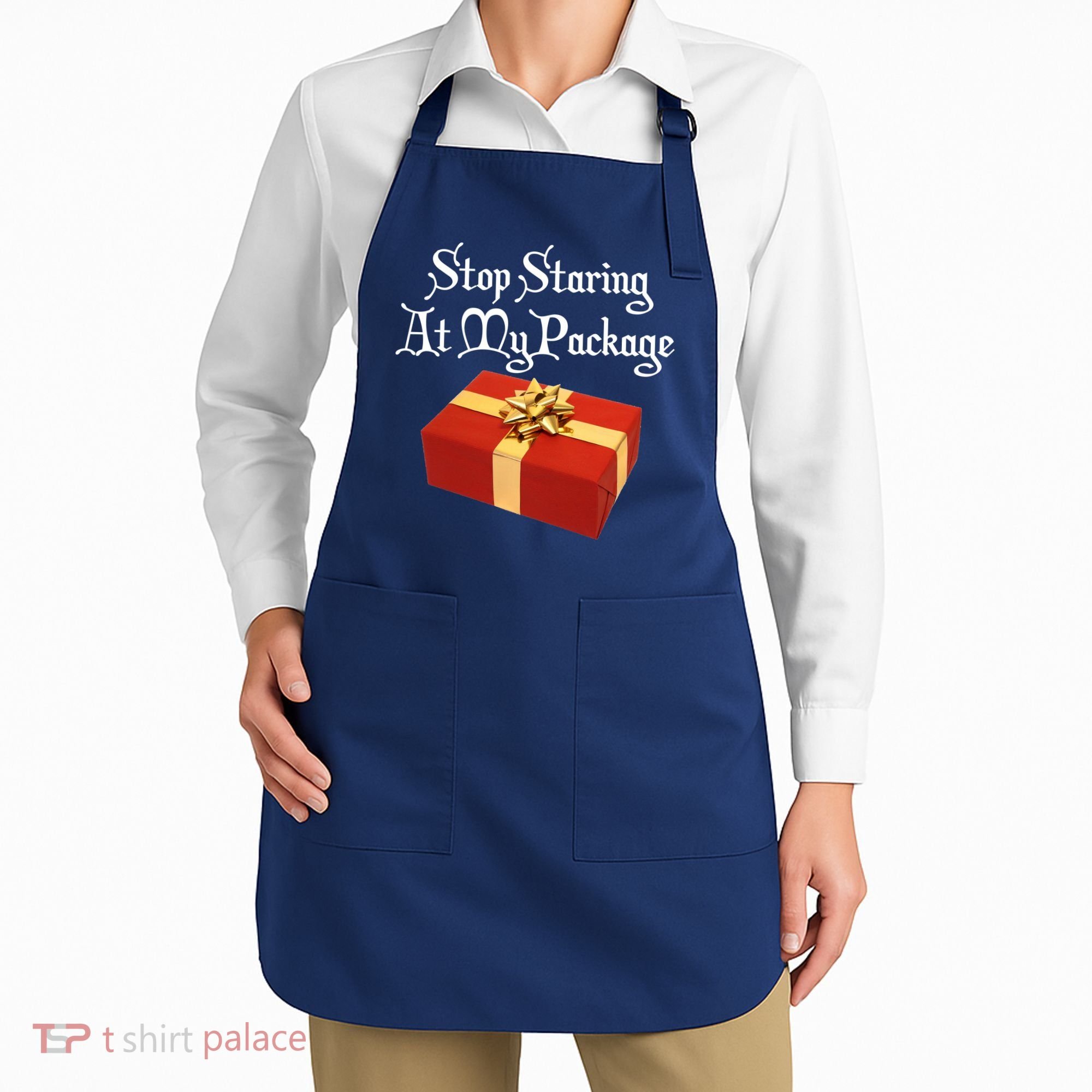 Stop Staring At My Package Christmas Present X-Mas Apron