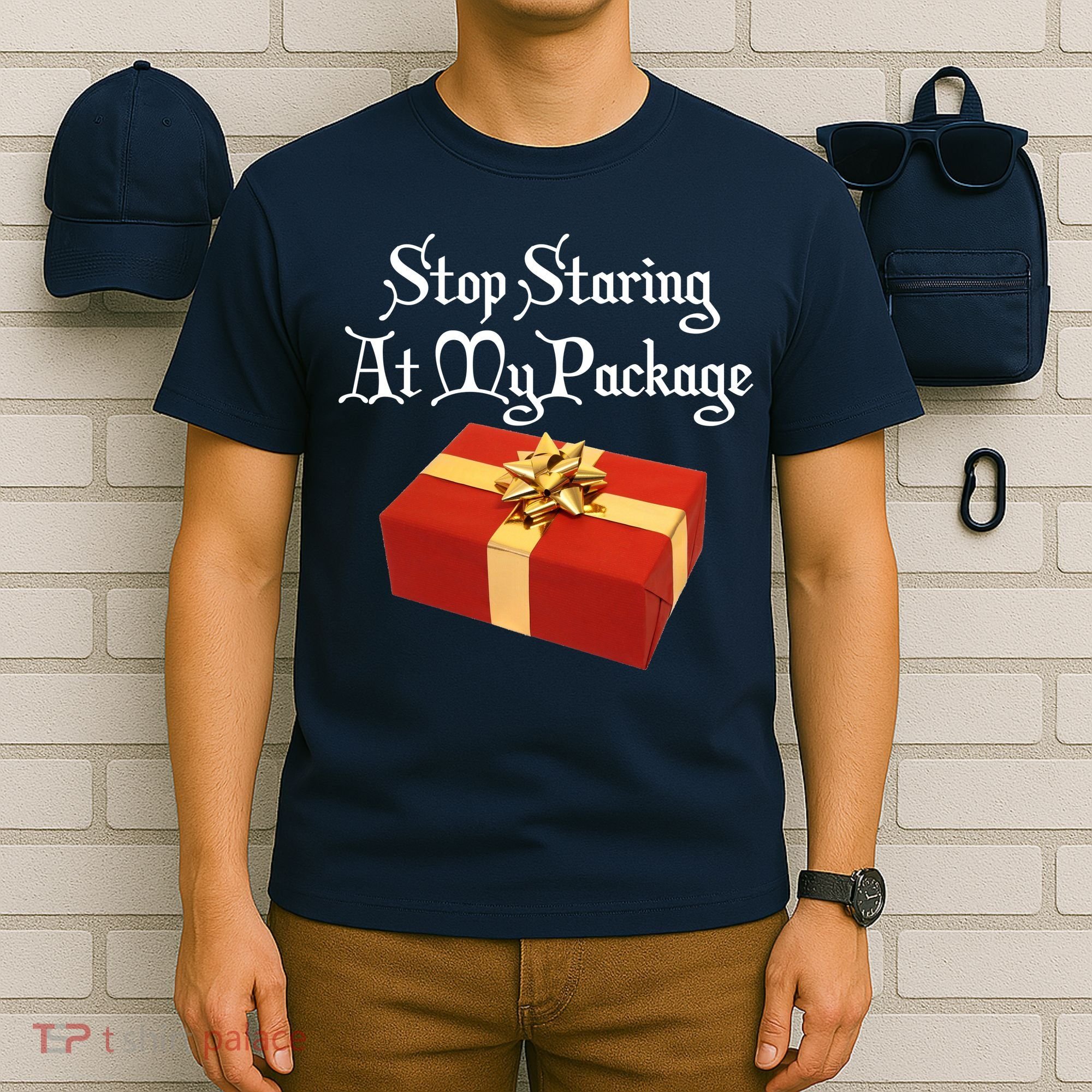 Stop Staring At My Package Christmas Present X-Mas T-Shirt
