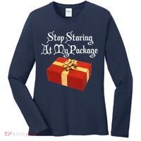 Stop Staring At My Package Christmas Present X-Mas Women's Long Sleeve Shirt thumb 0