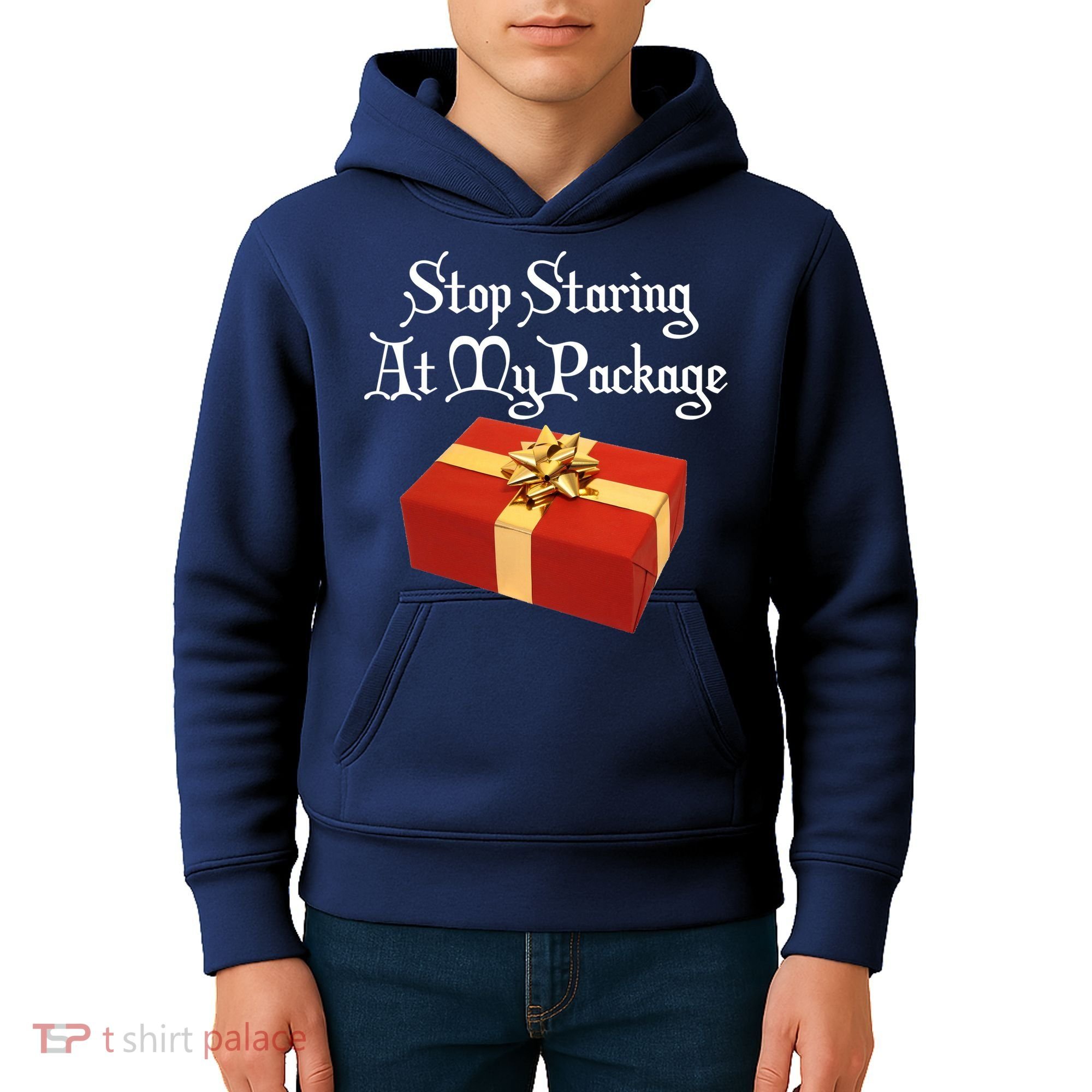 Stop Staring At My Package Christmas Present X-Mas Kids Hoodie